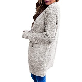 ZESICA Women's 2024 Fall Casual Long Sleeve Open Front Soft Chunky Knit Sweater Cardigan Outerwear,Beige,Small