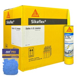 Sikaflex 1c SL 10 oz Limestone - Sikaflex Self Leveling Concrete Joint Sealant, Polyurethane, Concrete Crack Filler, Includes AWF PRO Gloves (Pack of 24)