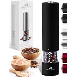 Electric Pepper Grinder or Electric Salt Grinder - Single Battery Operated Stainless Steel Salt or Pepper Mill with Light (Black) - Automatic One Handed Operation with Adjustable Ceramic Grinder
