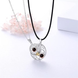 QIAMNI 2pcs 100 Languages Sun Moon Couples Magnetic Pendant Necklace for Women Men Girls Romantic Couples Adjustable Necklace Best Friend Gift