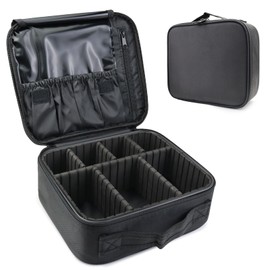 SLUMAZI Travel Makeup Bag Makeup Cosmetic Train Case Organizer Portable Storage Bag with Adjustable Dividers for Cosmetics Makeup Brushes Toiletry Jewelry Black