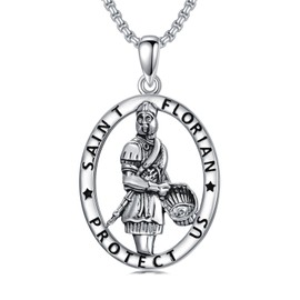 SIMONLY St Florian Firefighter Necklace 925 Sterling Silver Protection Necklace Firefighter Amulet Jewelry Gifts for Men Women