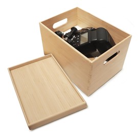 BAMOTTO CRAFTBAMBOO 10.2”x7.3”x6.5” Lidded Storage Bins - Stackable Bamboo Box/Cube/Basket with Handles for Home Kitchen Office, Organize Tableware Clothing Toys Books