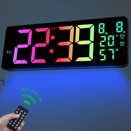 JoFomp 17.3" Large Digital Wall Clock, LED Digital Clock Large Display with Remote Control, Alarm Clock with Temp/DST/Dimmer/Humidity/Timer/Ambient Light - 12/24H, Alarm Wall Clock for Bedroom