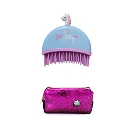 GoMerryKids 2in1 Combo of Unicorn Hair Brush for Kids/Comb for Girls/Detangling Hairbrush for girls with Rabbit Ears Hair Band