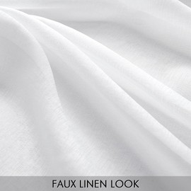 MIULEE White Sheer Curtains Linen Textured 45 Inches Long 2 Panels for Bedroom Kitchen, Semi Transparent Farmhouse Rod Pocket Light Filtering Voile Window Drapes, W 42 x L 45 inch Length