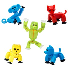 Stikbot Pets Set - Includes 5 Stikbot Pets Posable Action Figures - Green Rabbit, Red Bull Dog, Red Cat, Clear Blue Dog and Blue Monkey - In ECO-Friendly Packaging