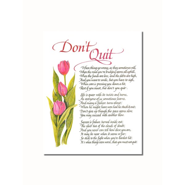 Don't Quit Motivational Poem Flowers Wall Picture 8x10 Art Print