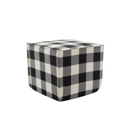 Wovenbyrd Modern Square Pouf Ottoman Footstool with Accent Piping, 19-Inch by 19-Inch, Black and White Check Fabric