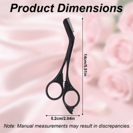Fukaisu Professional Eyebrow Scissors, Stainless Steel Brow Shaper Grooming Scissors Precision Trimmer with Comb Black Non-Slip Trimming Sterile Scissor for Women Men