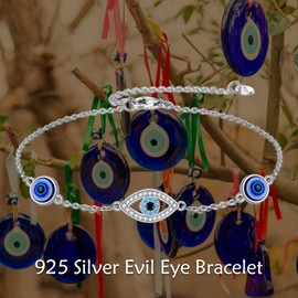 POPLYKE Evil Eye Bracelets for Women 925 Sterling Silver Protection Adjustable Bracelet Evil Eye Chain Link Bracelet Jewelry for Her