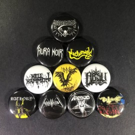 Black Thrash Metal 1" Button Pin Set Death Dissection Hell Hammer Bathory Venom