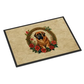 Caroline's Treasures DAC2437JMAT Tibetan Mastiff Christmas Flowers Doormat Front Door Mat Indoor Outdoor Rugs for Entryway, Non Slip Washable Low Pile, 24H X 36W