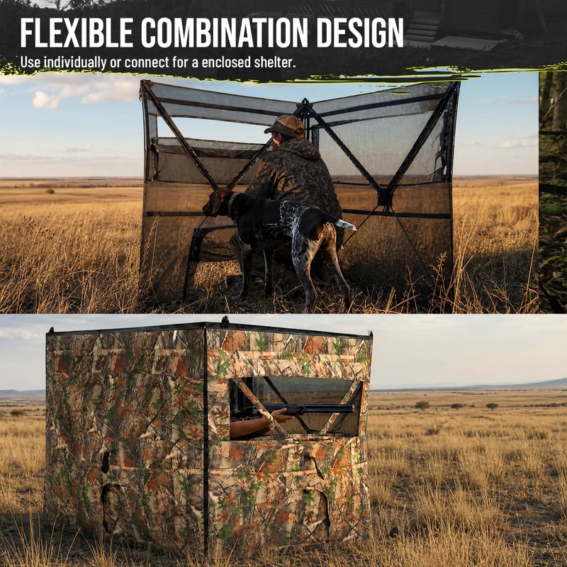 HUNTSEN 4-Panel Hunting Blind - 360° See Through with Wide