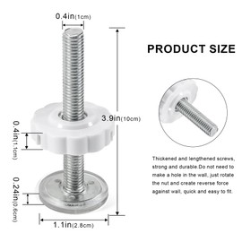 4 Pcs Pressure Mounted Baby Gates Threaded Spindle Rods M10 *10cm Walk Thru Gates Accessory Screw Bolts Kit for Baby Safety Gates Pet Dog Gate Stair Gates(White)
