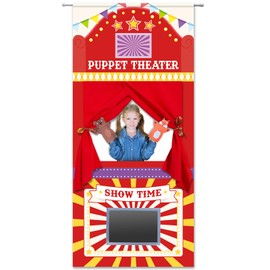 Doorway Puppet Theater with 2 Adjustable Rods 31x67 In Red Yellow Foldable Hanging Puppet Show Theater for Kids Pretend Play Hand Puppets Educational Kids Activities Toys Easy to Set Up Put Away