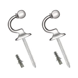 2 Pack Curtain Tieback Hooks Metal Curtain Holdbacks Ball End Curtain Hooks Heavy Duty U Shaped Curtain Tie Back Hooks Shower Window Wall Mounted Curtain Tie Back Screw for Keys Clothes Coat Hanger
