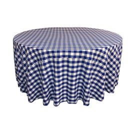 LA Linen TCcheck120R-RoyalK50 Polyester Gingham Checkered Tablecloth, White & Royal Blue - 120 in. Round