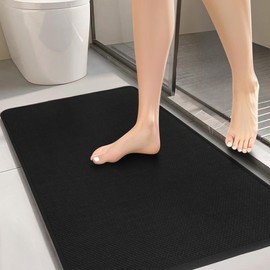 Bathroom Rugs, Bath Mats for Bathroom Non Slip Washable, Quick Dry, Water Absorbing, Fits Under Door, Ultra Thin, Rubber Backing, Low Pile, Cozy Cloth Cotton, Ideal for Shower, Sink-Black,27''x17''