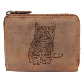 Greenburry Women's Purse Brown 13 x 10 x 3 cm with Motif of a Cat, Domestic cat, Attribute not applicable to the product