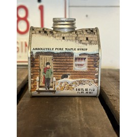 Unbranded New Old Stock - 1984 Pure Maple Syrup Log Cabin Tin New England Container Co