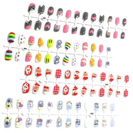 SGERUFZ 4 Sheets Girls Press On False Nails, Children Full Cover Short False Nails Nail Art Decoration