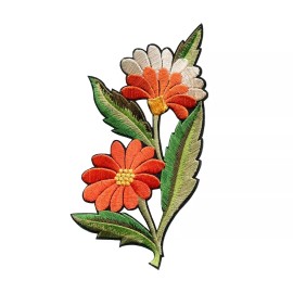 Patchwork Paradise Vintage Floral Bouquet Embroidered Iron-On Patch - Retro Orange & Cream Flower