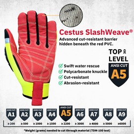 Cestus H2O Attack SX, Swift Water Rescue Gloves, Firefighter Extrication Gloves (Large)