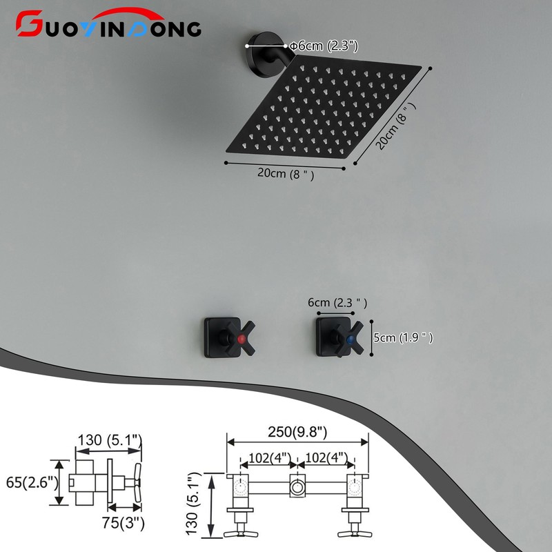 GUOYINDONG 2 Handle Shower Faucet Set, Matte Black Two Handle
