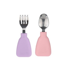 Fgomama x Little.b 18/10 Stainless Steel Spoon and Fork Set kids child kitchen toddler (Purple & Pink)