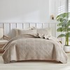 WARMDERN Ultrasonic Khaki Velvet Quilt Set King Size, Geometric Textured