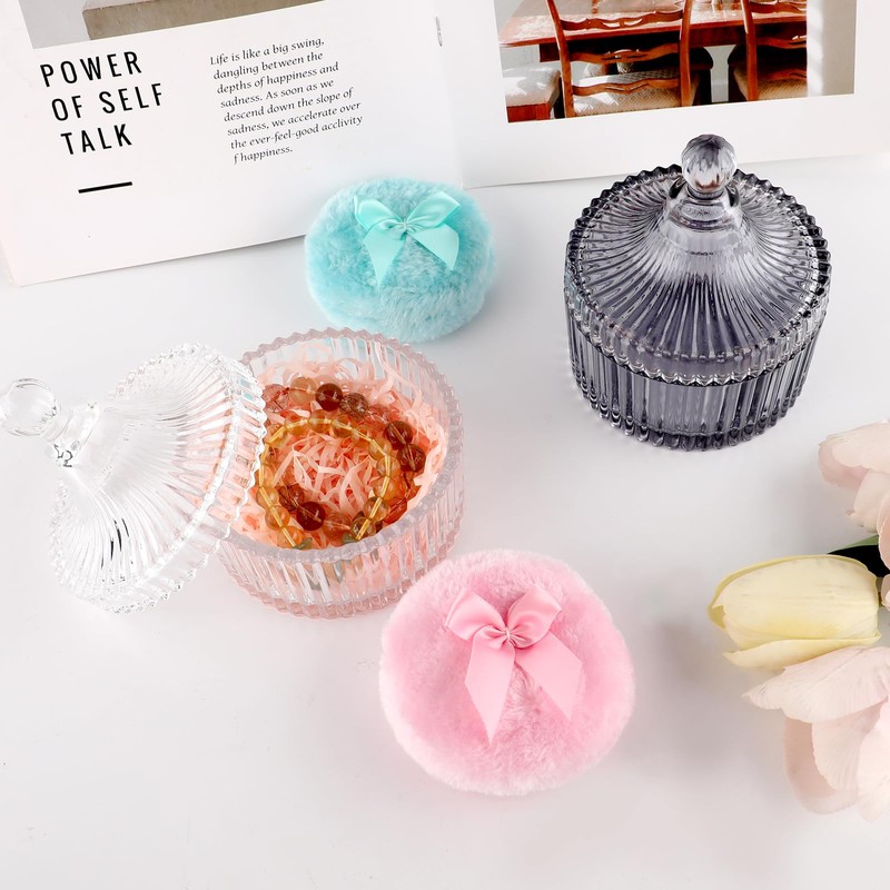 4 Pcs Large Body Powder Puff and Container Large Glass