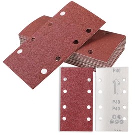 Sandpaper for Electric Sander Sander Pads Sanding Sheets 40 Grits 30 Pcs 93 x 185mm Electric Sander Pads Velcro Sanding Pads Square Hook and Loop Sandpaper 8 Holes Polishing Rust Removal Fit Sander
