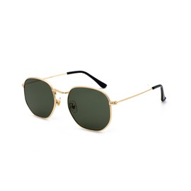 WDZAYXC Classic Polygonal Embossed Design Sunglasses with Metal Frame for Men and Women, UV Protection, Gold/Dark Green