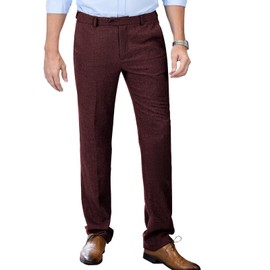 Men's Tweed Pants Herringbone Thick Wool Pleated Front Dress Suit Vintage Trousers (Burgundy, 40W x 32L)