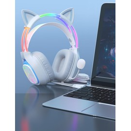 ONITOON White Cat Ears for Headphone, Silicone Cute Kitty Ears Attachment, Lovely Attachable Accessory for Gaming Headsets, Universal Fit