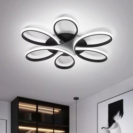 Oliterlux Modern LED Ceiling Light Fixture Black Flush Mount Ceiling Lamp with Remote Control Dimmable 6 Rings Flower Shaped Ideal for Living Room Bedroom Dining Room Kitchen(75CM/29.5IN)