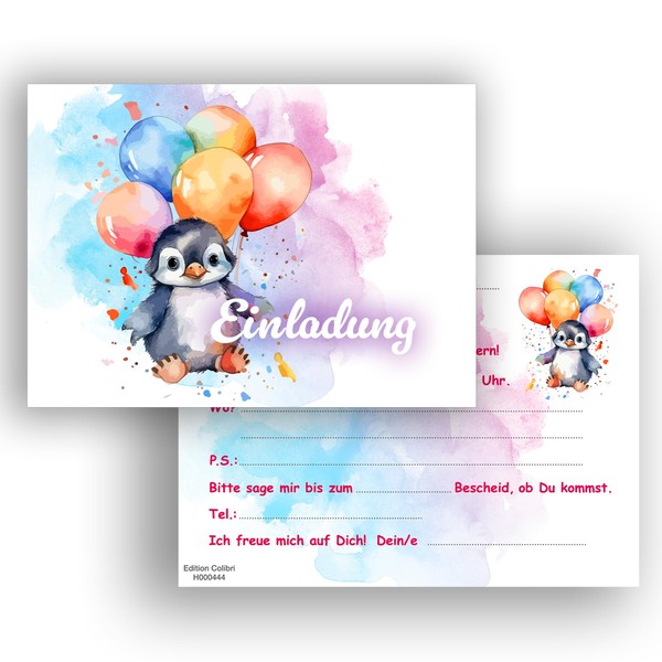 Edition Colibri 10 Invitation Cards Children's Birthday Penguin A6 Invitation
