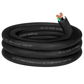 6/3 Wire 6 Gauge SOOW Portable Power Cable Wire,6AWG 600V SOOW Electrical Cable,6AWG 3 Conductor Extension Cord for Welder Machine,Generator,Portable Light,EV Car Charger,Motor Lead,Industrial-10ft