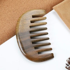 Wide Tooth Mini Wooden Comb Sandalwood Pocket Size Hair Beard Comb Handmade Massager Comb for Baby Women and Men, No Snags, No Static