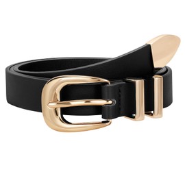 LEACOOLKEY - Cinturón de piel para mujer, color dorado y plateado, con hebilla de piel para jeans, estilo occidental, ancho de 1.3 pulgadas, Negro dorado, XL: Fit waist size 40"-43"