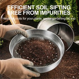 11.8 Inch Garden Soil Sifter Set Dirt Sifter with Interchangeable Screens,Multi-Functional Rock Sifter for Gardening Compost Bonsai and Sand Separation (Silver)