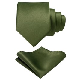 RBOCOTT Olive Green Tie and Pocket Square Necktie Set for Men(27)