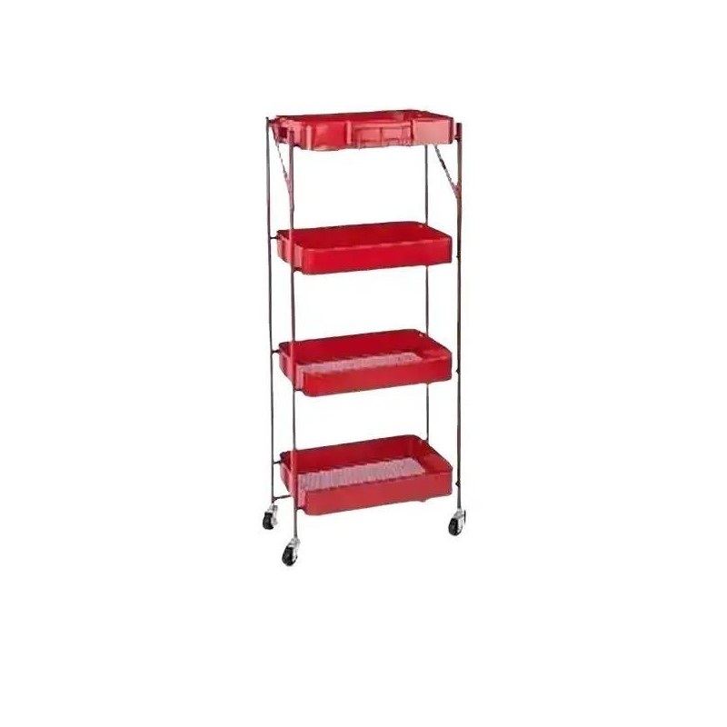 Origami 4 Tier Foldable Powder-Coated Metal Cart with Caster Wheels