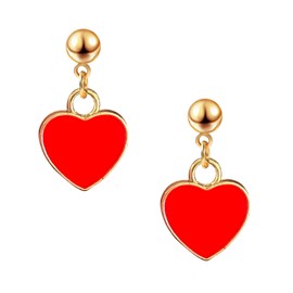 Just Follow Light Weight Heart Dangle Earrings for Women Dangle Earrings Love Heart Dangle Drop Earrings for Jewelry Gifts (Red)