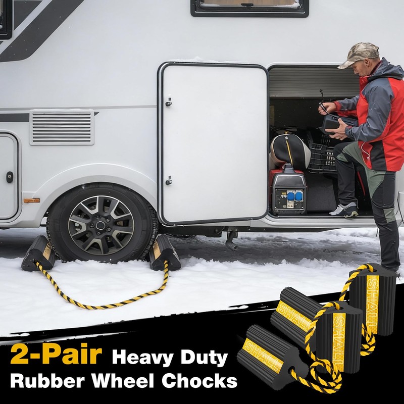 SHALL Wheel Chocks, Heavy Duty Rubber Wheel Chocks with 3