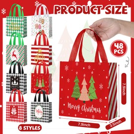 Sweetude 48 Pcs Christmas Gift Bags Reusable Small Christmas Tote Bags with Handle Non Woven Xmas Party Favor Wrappers for Xmas Party Supplies, 7.8 x 7.8 x 3.5 Inch (Fresh)