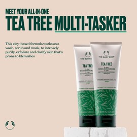 The Body Shop Tea Tree 3-in-1 Wash, Scrub & Mask (1x 125ml), Face Cleanser for Blemished Skin, With Tea Tree Oil & Salicylic Acid, Purifies, Exfoliates & Clarifies, Suitable for Blemished Skin