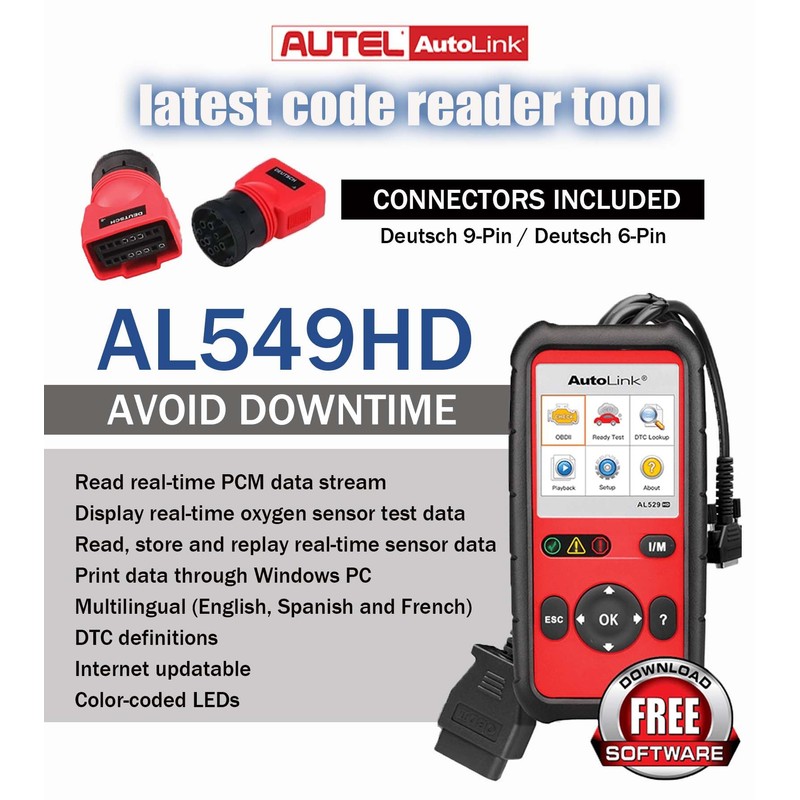 Autel AutoLink AL529HD Read/Erase Heavy Duty Engine DTCs Deutsch 9-Pin