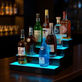 16 In 4 Step Led Lighted Liquor Bottle Display Bar Shelf With App Control Modern Acrylic Bar Furniture For Commercial UseLength: 16 in (New), Number of Layers: 4 Layers